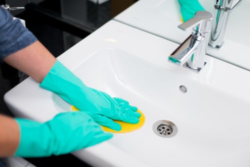 Cleaning supplies arranged for stain treatment on a mattress